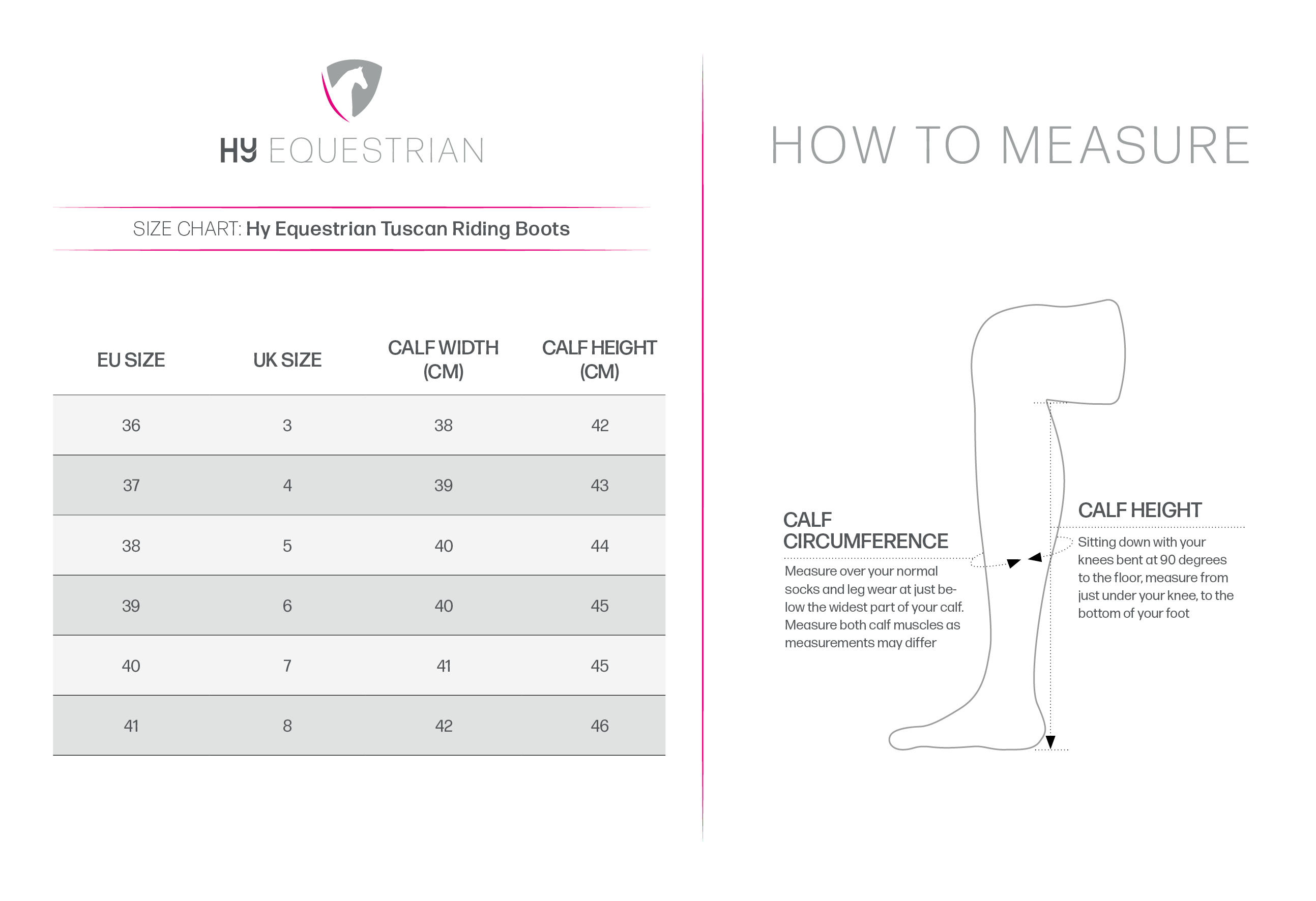 Calf width hot sale size chart